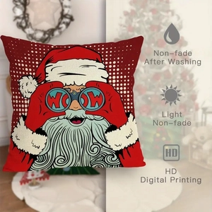 Macro detail of Christmas pillow cover showing high-definition digital printing on fabric