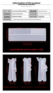 Detailed size specifications for DIY silicone bookmark molds in cat and dolphin shapes