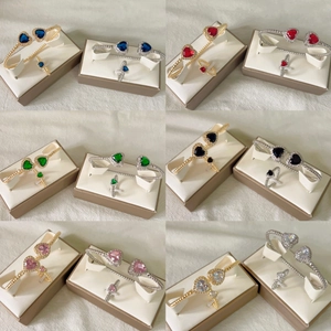 Colorful heart zircon jewelry set with rings and bracelets in 18k gold-plated copper