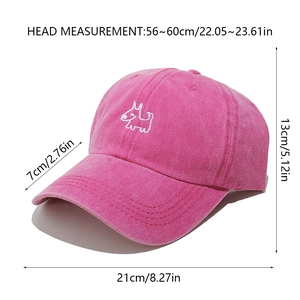 Detailed size specifications for the pink cotton baseball cap with puppy embroidery