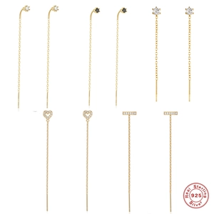 Orecchini a Filo in Argento Sterling S925 per Donna con Catena Lunga Zirconia Cuore Barra Nappina Minimalista Orecchini Pendenti