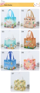 Collection de sept sacs cadeaux de Pâques réutilisables en non-tissé aux motifs festifs