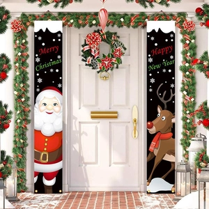 Christmas Porch Banners Oxford Fabric Outdoor Door Curtains Holiday Home Decor Santa Snowman Festive Hanging Signs