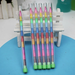 Creative stackable colorful building block crayons in transparent plastic casing for students