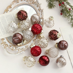 25-piece 5cm Christmas ball ornament set with mixed red and silver textures for tree decor