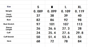 Size chart showing measurements for sweet lace puff sleeve crop shirt in S to XL sizes