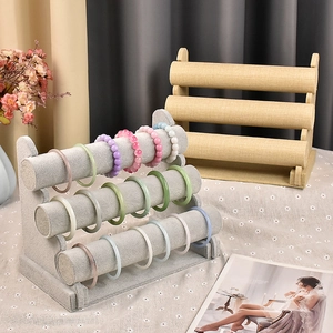 Velvet Bracelet Display Stand Tiered Jewelry Watch Holder Burlap T-Bar Organizer Rack For Shop Home Vanity Functional