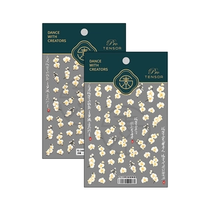 Adesivi per unghie 5D stile cinese con fiori bianchi e calligrafia nera artistica decor
