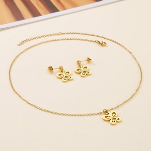 Parure bijoux papillon évidé dorée avec collier et boucles d'oreilles en acier inoxydable