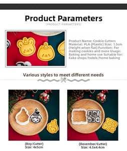 Macro view of cartoon cookie cutters showing 1.5cm depth and detailed pattern dimensions