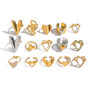 Minimalist waterproof stainless steel heart rings collection in gold and silver finish