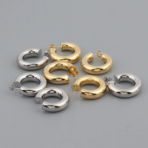 Boucles d'oreilles créoles cylindriques de 28mm en finitions or et argent polis