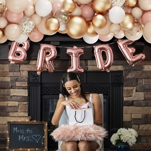 Kit arche de ballons dorés rétro avec lettres BRIDE rose doré pour mariage et fête prénuptiale