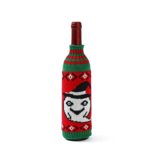 Halloween knitted wine bottle cover featuring a white ghost with a black witch hat