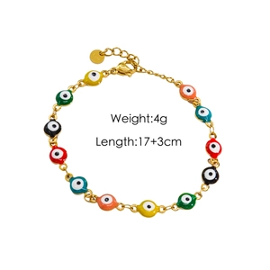 Colorful evil eye enamel bracelet in gold-plated stainless steel with adjustable chain