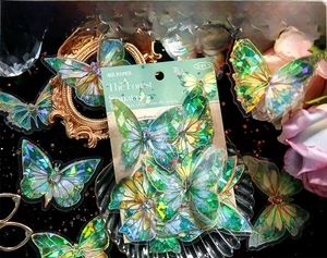 Macro detail of holographic butterfly stickers from The Forest Sonata collection