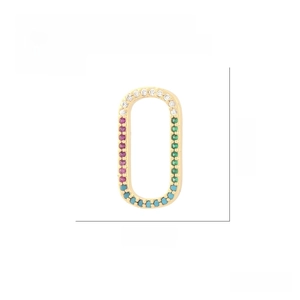 18K gold plated copper oval pendant with colorful zircon stones measuring 20x11mm