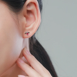 Boucles d'oreilles ptérosaure en argent sterling S925 avec pierre rouge en oiseau