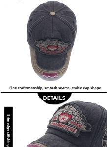 Detail of vintage washed denim baseball cap with New York embroidery and contrast brim
