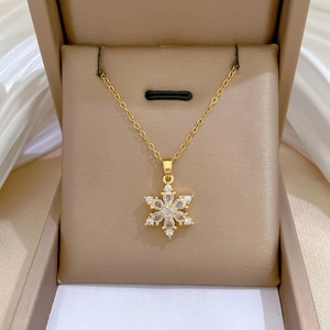 Collana Con Ciondolo A Fiocco Di Neve Rame Con Zirconi Catena In Acciaio Inossidabile Per Donna Stile Elegante