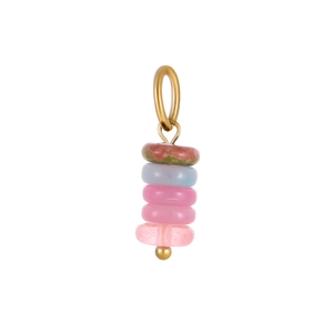 Close-up of a colorful multi-stone bead pendant with a gold-plated stainless steel ring