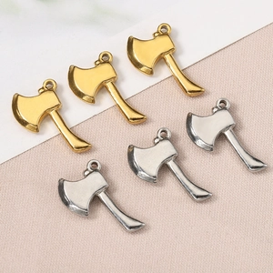 Polished stainless steel axe shaped pendants in gold and silver finishes for DIY jewelry