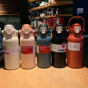 Large Capacity 304 Stainless Steel Vacuum Flask Insulated Water Bottle With Straw Handle For Outdoor Sports Gym Portable