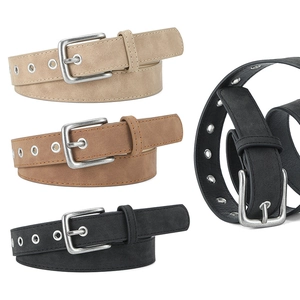 Matte PU leather belts for women in beige brown and black with silver square buckles