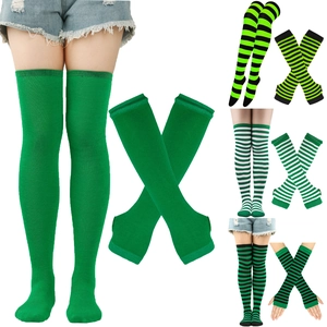 St Patrick's Day Over The Knee Socks And Arm Warmers Set Striped Knitted Stockings For Women Holiday Party Costume Accessories