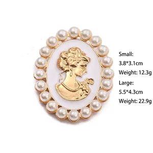 Vintage cameo brooch with lady portrait relief and pearls in small and large sizes