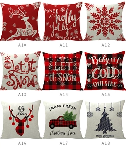 Detailed grid showing nine Christmas linen pillowcases with reindeer and snowflake motifs