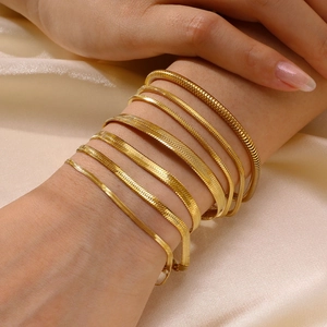18K gold plated stainless steel flat snake chain bracelets set for women stacked