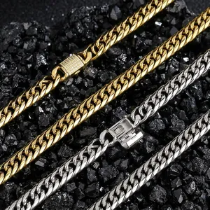Cuban Link Necklace Titanium Stainless Steel With Iced Out Rhinestone Buckle Fashion Hip Hop Jewelry For Men
