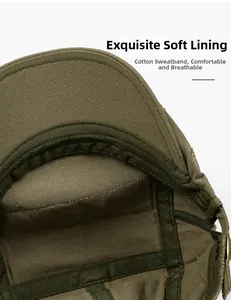 Close-up of olive green beret showing breathable cotton sweatband and interior lining