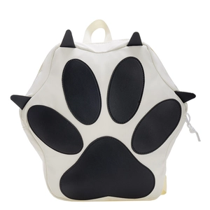 Cute white cat paw student backpack with creative 3D black claws and padded straps