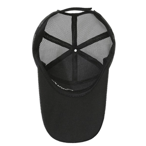 Men's breathable black mesh baseball cap with adjustable strap and polyester panels