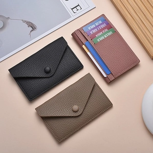 Litchi pattern leather wallet set in black, khaki, and pink with snap button closure