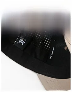 Detail view of khaki sports cap featuring widened sweatband and breathable mesh interior