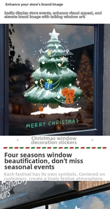 Christmas tree window static sticker with ornaments and Merry Christmas text detail
