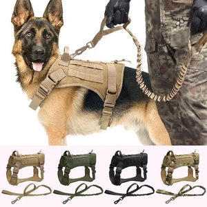 German Shepherd wearing a durable tactical dog harness with bungee leash in four colors