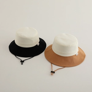 Kids color-block bucket hat with wide brim and adjustable drawstring for outdoor shade
