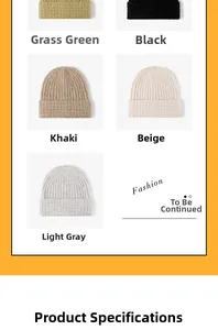 Thick knit beanies in green, black, khaki, beige, and grey with folded cuff detail