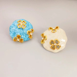 Vintage Enamel Flower Earrings With 925 Sterling Silver Earring Post And Rhinestone Hollow Geometric For Women