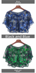 Detail of sheer mesh capelet with intricate paisley sequin embroidery and beadwork