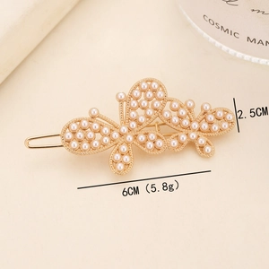 Elegant gold butterfly hair clip with hollow lattice and white faux pearls 6cm size