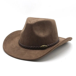 Westlicher Cowboyhut Wildlederimitat Breite Krempe Jazz Fedora Mit Flechtband Und Bullenschnalle Retro Ethno Stil Für Herren Damen