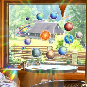 Solar system planets window stickers with rainbow prism static cling effect on glass