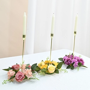 Artificial Rose Hydrangea Flower Wreath Candle Ring Satin Floral Table Centerpiece For Wedding Christmas Home Decor
