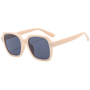Chic beige oversized square frame sunglasses with dark grey lenses and metal accents