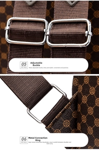 Close-up of polished silver metal hardware and floral print texture on the leather backpack
